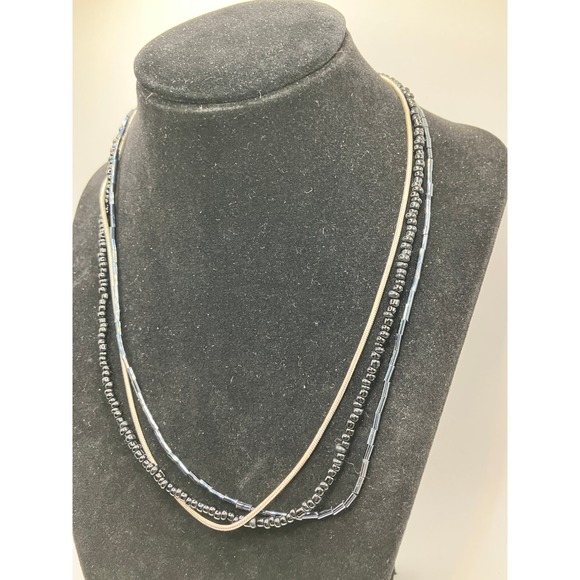 3 Strand Black Different Type Beads and Snake Chain Necklace! - Picture 3 of 6